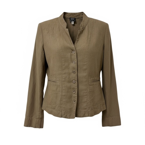 Eileen Fisher Jackets & Blazers - Eileen Fisher sage green (Taupe) Linen Button Front Lightweight Short Jacket XS